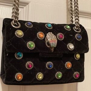 Kurt Keiger Black Velvet Embellished Chain Bag and white card holder